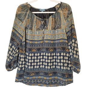 Fleur Bleve Anthro Boho Sheer Puff Sleeve Blouse Womens M Colorful Flowy